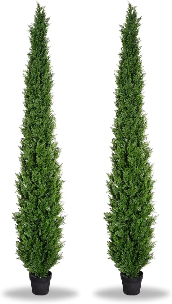 8FT Artificial Cedar Trees (2 Pack) – UV Resistant Outdoor Faux Evergreen Trees