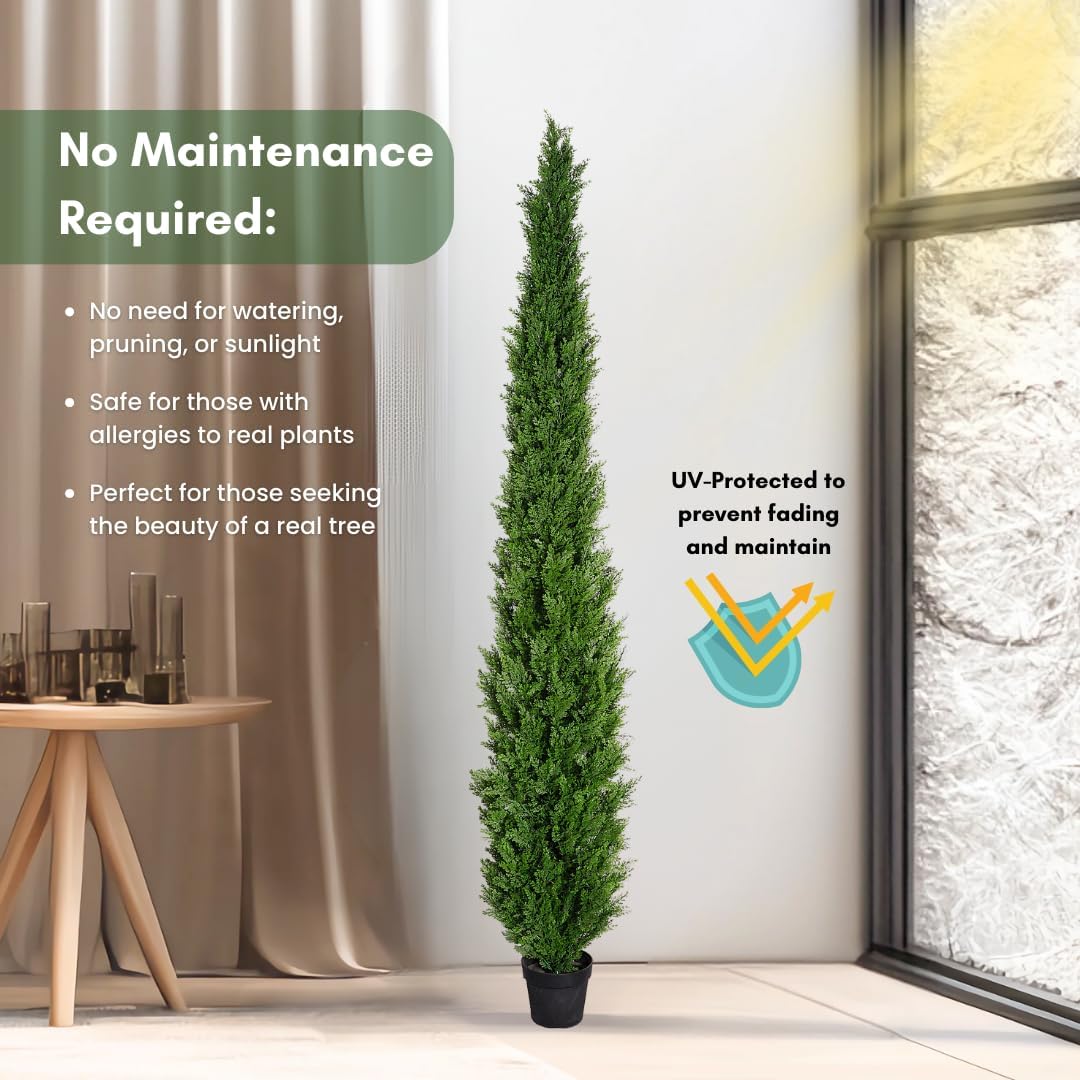 8FT Artificial Cedar Trees (2 Pack) – UV Resistant Outdoor Faux Evergreen Trees