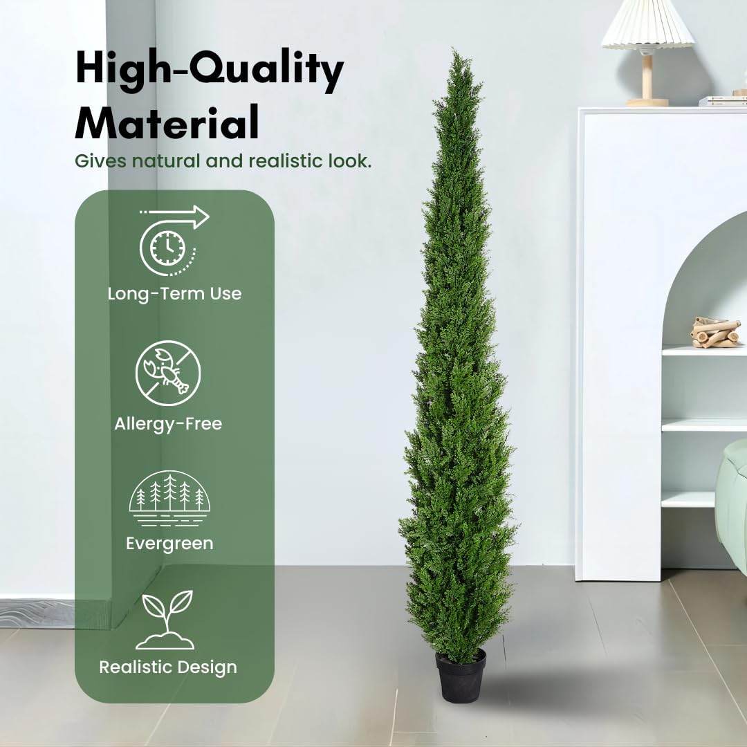 8FT Artificial Cedar Trees (2 Pack) – UV Resistant Outdoor Faux Evergreen Trees