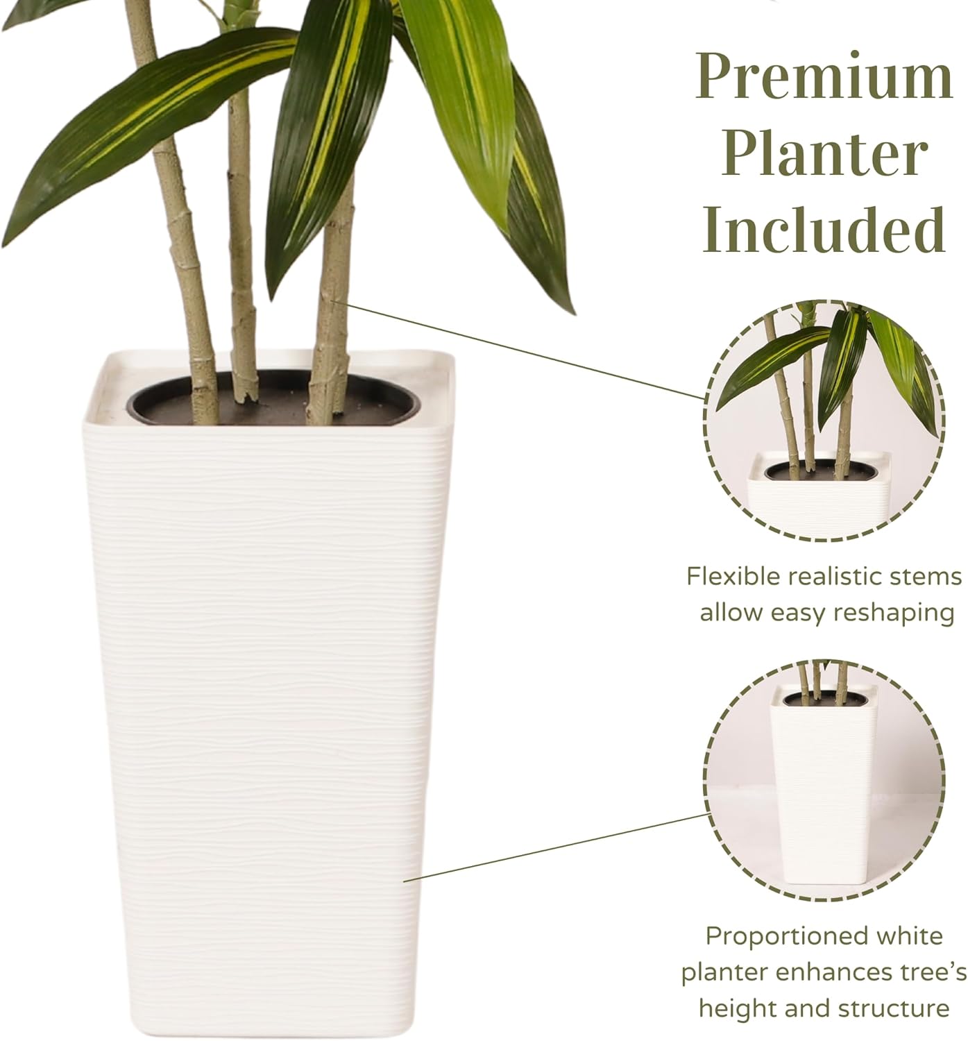 5FT Artificial Dracaena Tree – Realistic Faux Indoor Floor Plant for Home & Office Decor
