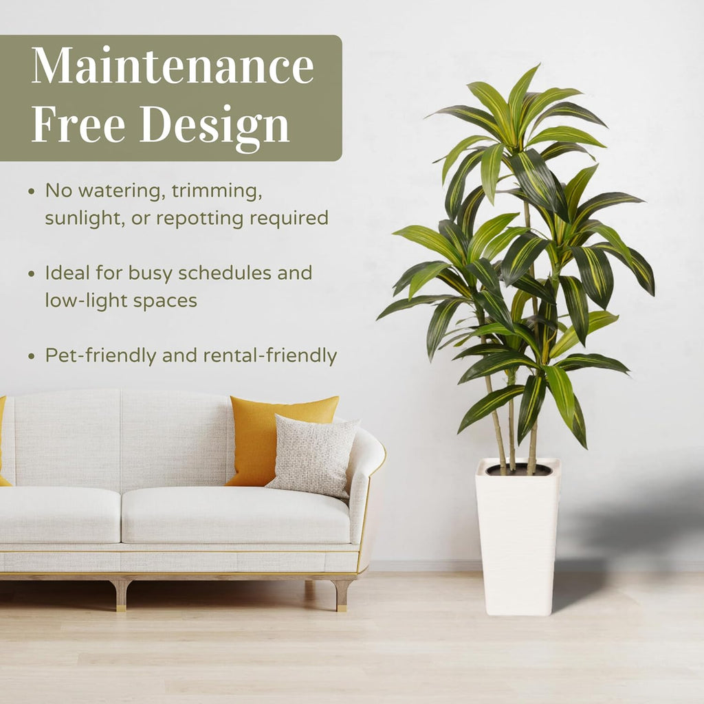 5FT Artificial Dracaena Tree – Realistic Faux Indoor Floor Plant for Home & Office Decor