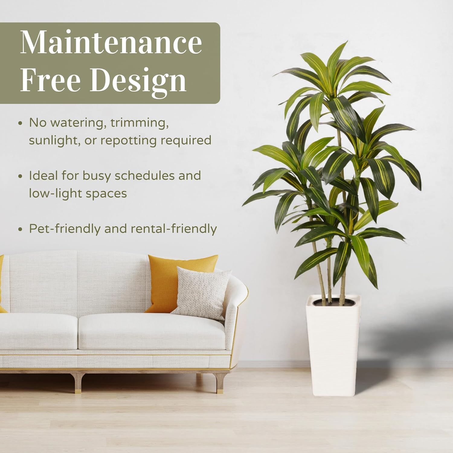 5FT Artificial Dracaena Tree – Realistic Faux Indoor Floor Plant for Home & Office Decor