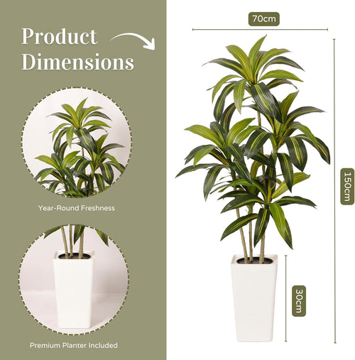 5FT Artificial Dracaena Tree – Realistic Faux Indoor Floor Plant for Home & Office Decor