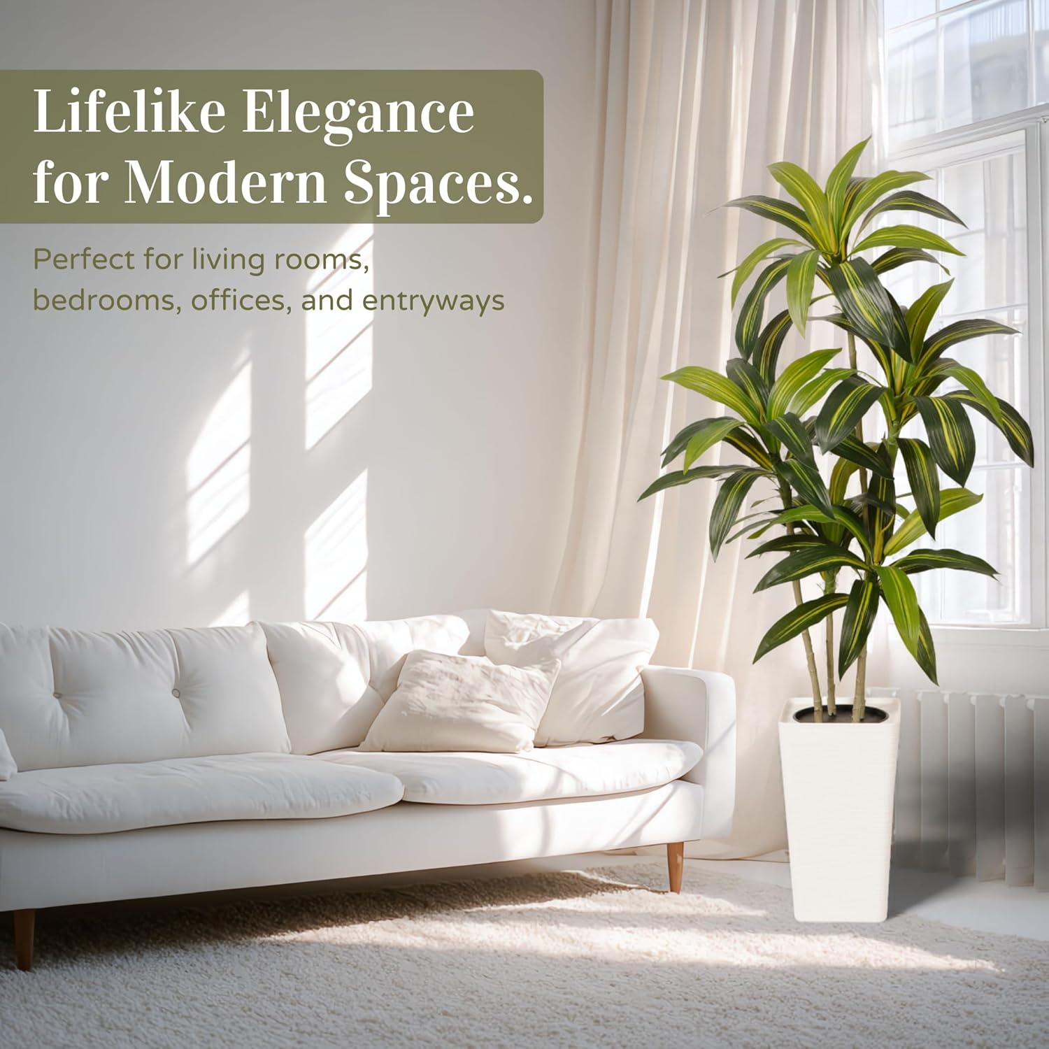 5FT Artificial Dracaena Tree – Realistic Faux Indoor Floor Plant for Home & Office Decor