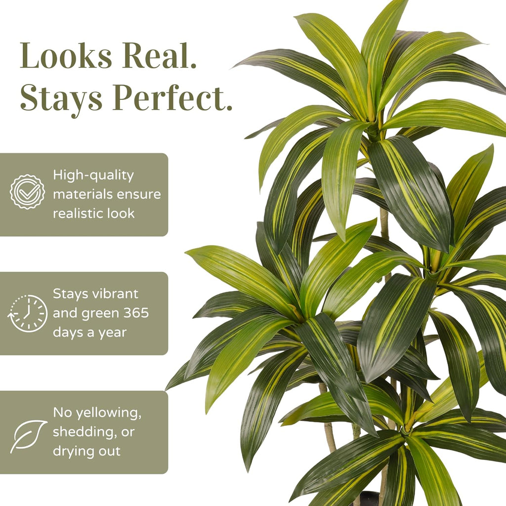 5FT Artificial Dracaena Tree – Realistic Faux Indoor Floor Plant for Home & Office Decor